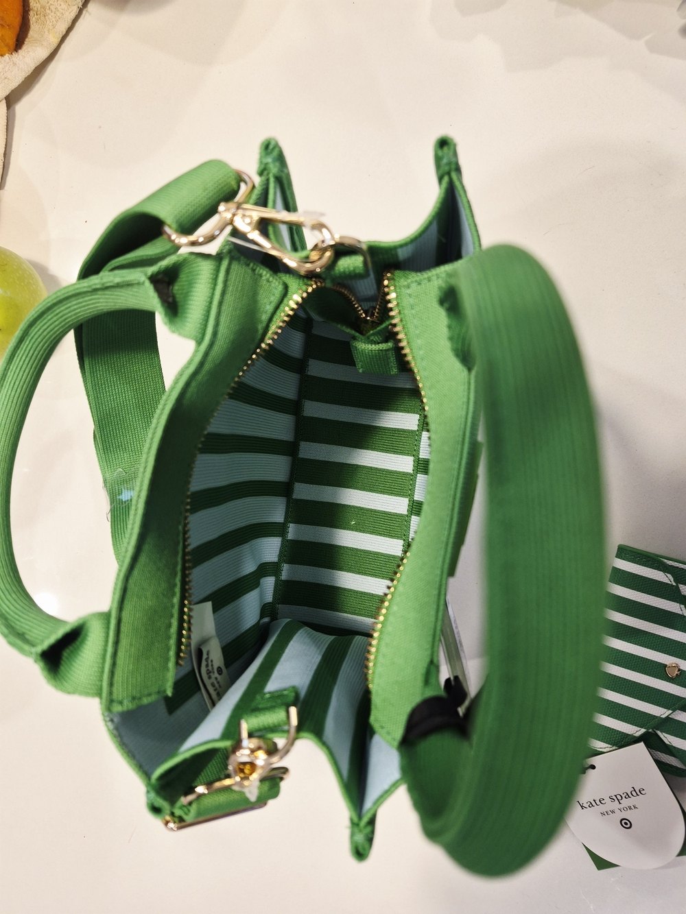 kate spade Green Striped Canvas Tote with Card Case - Picture 6 of 7